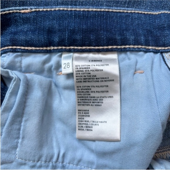 LAgence Designer Cropped Jeans Raw Hem High Rise High Waisted Denim Blue Size 28 - Picture 3 of 9